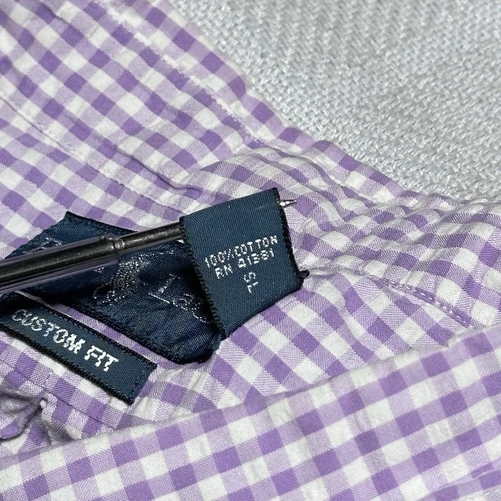 Vintage Polo by Ralph Lauren Button Shirt 2XL Seersucker Purple‎ Gingham Pocket